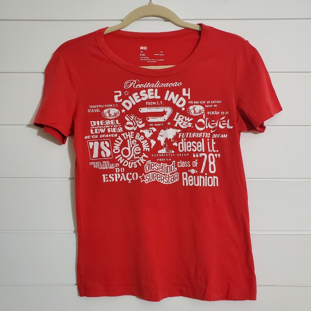 Diesel Vintage original Logo Red T-shirt Size L , 100%Cotton